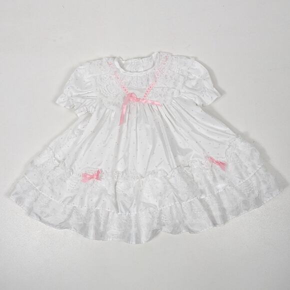 Vintage Other - Vintage Mothercare Dress Girls Size 18m White Polka Dot Frilly Party Lace